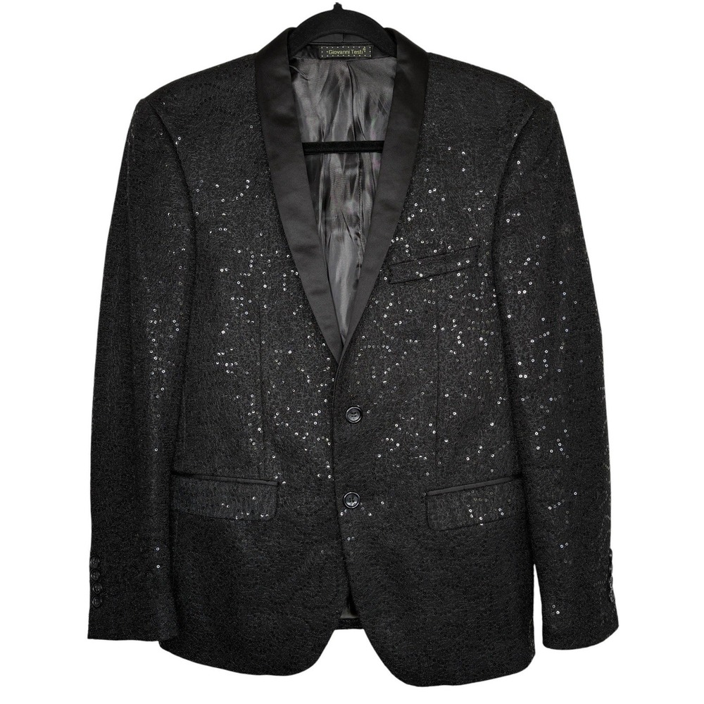 Giovanni Testi Y2k Lace Sequin Tuxedo Dinner Jacket 34S Shawl Lapel Party Formal